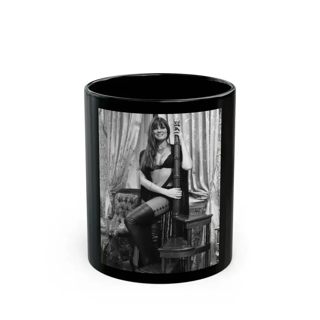 Caroline Munro #334 (Vintage Female Icon) Black Coffee Mug - Go Mug Yourself