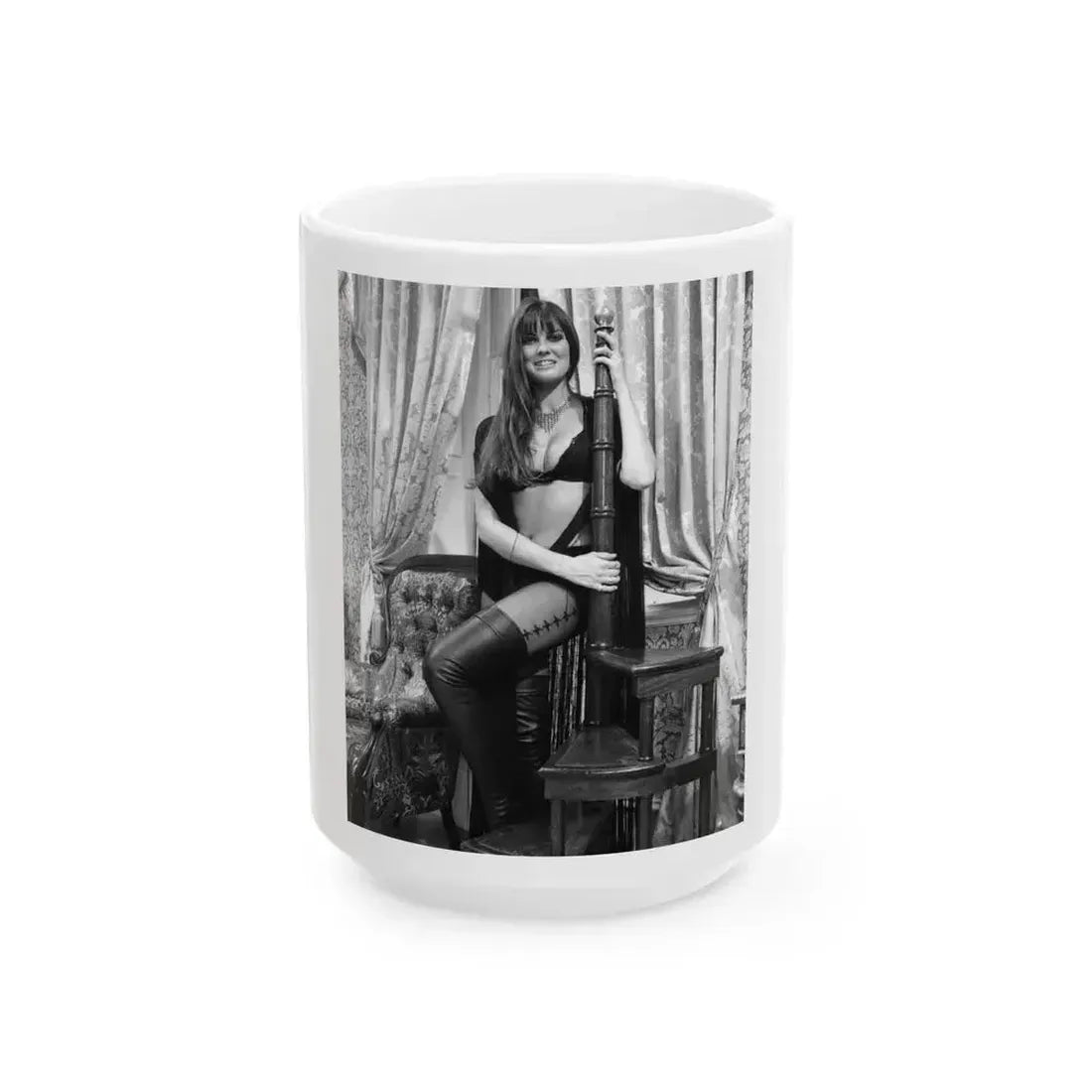 Caroline Munro #334 (Vintage Female Icon) White Coffee Mug 15oz - Go Mug Yourself