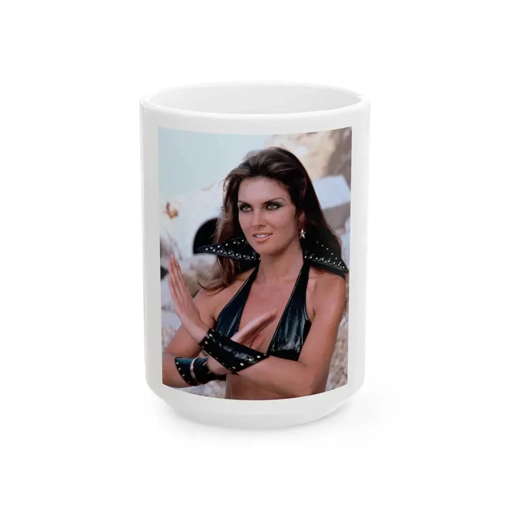 Caroline Munro #335 (Vintage Female Icon) White Coffee Mug 15oz - Go Mug Yourself