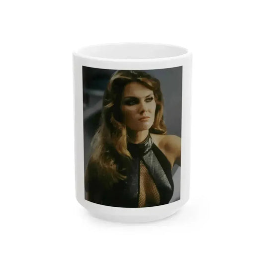 Caroline Munro #35 (Vintage Female Icon) White Coffee Mug 15oz - Go Mug Yourself