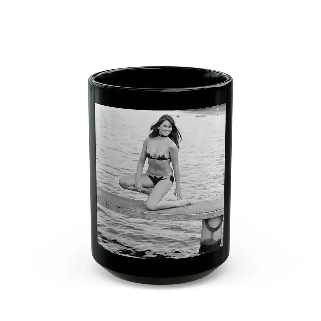 Caroline Munro #352 (Vintage Female Icon) Black Coffee Mug 15oz - Go Mug Yourself