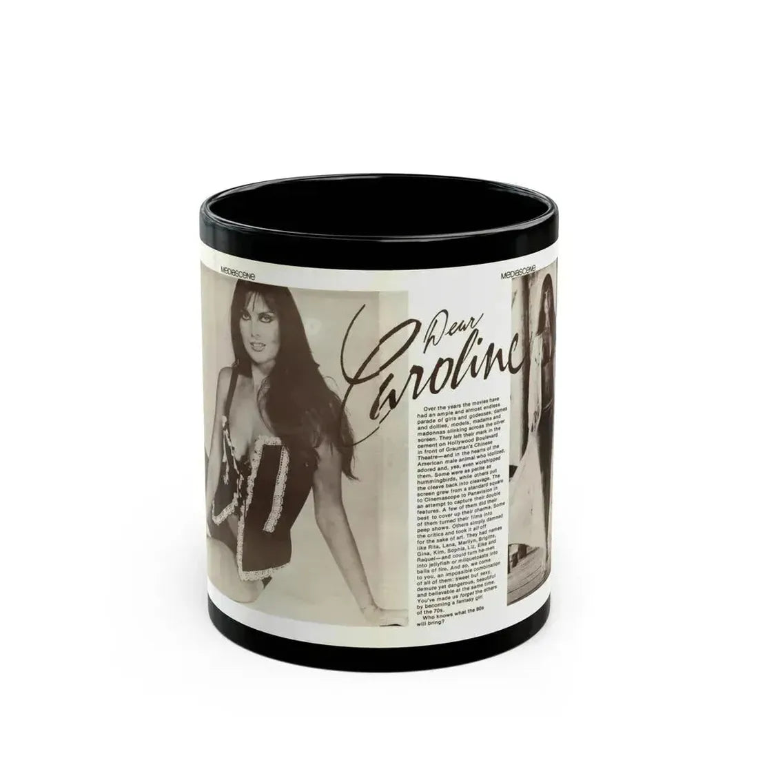 Caroline Munro #356 (Vintage Female Icon) Black Coffee Mug 11oz - Go Mug Yourself