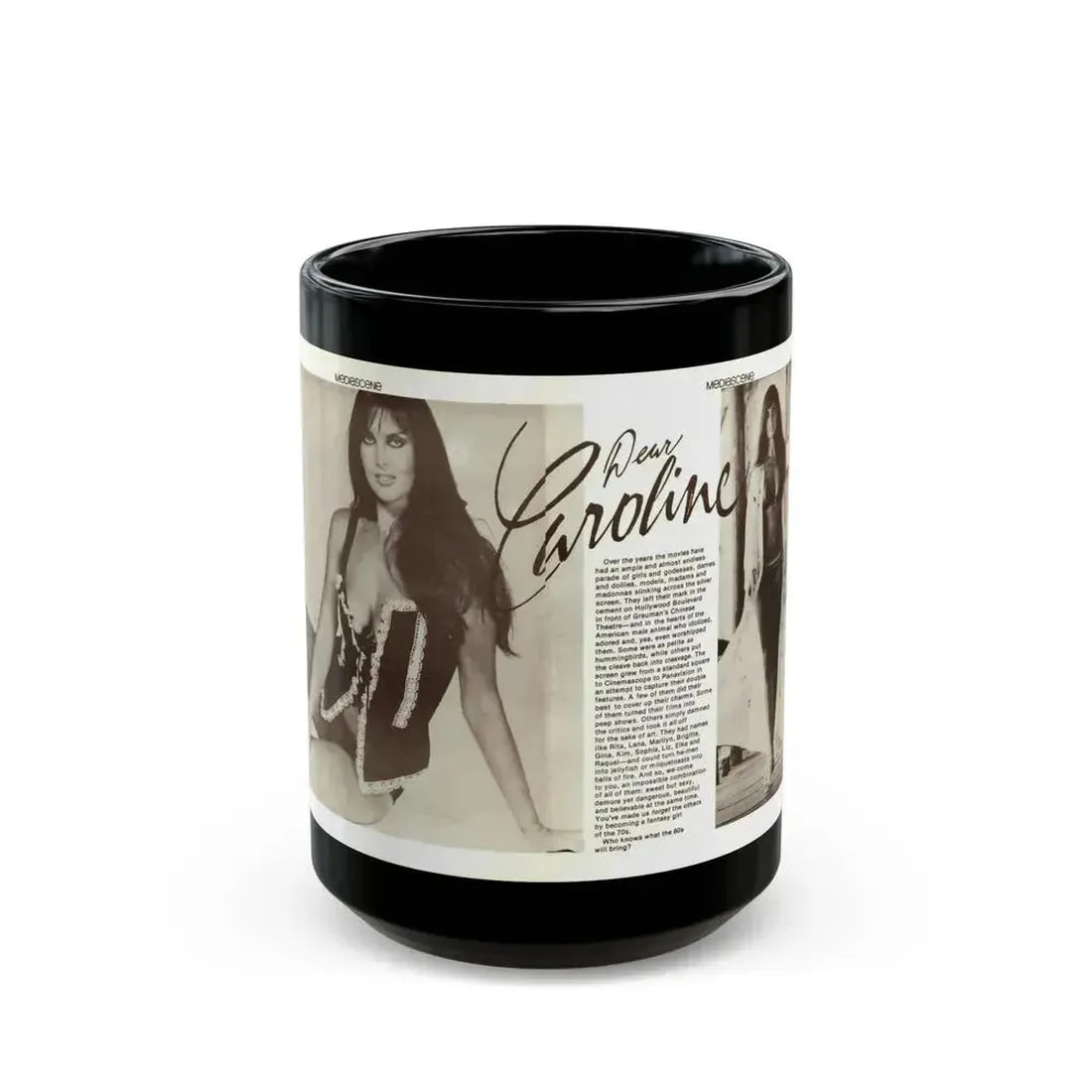 Caroline Munro #356 (Vintage Female Icon) Black Coffee Mug 15oz - Go Mug Yourself