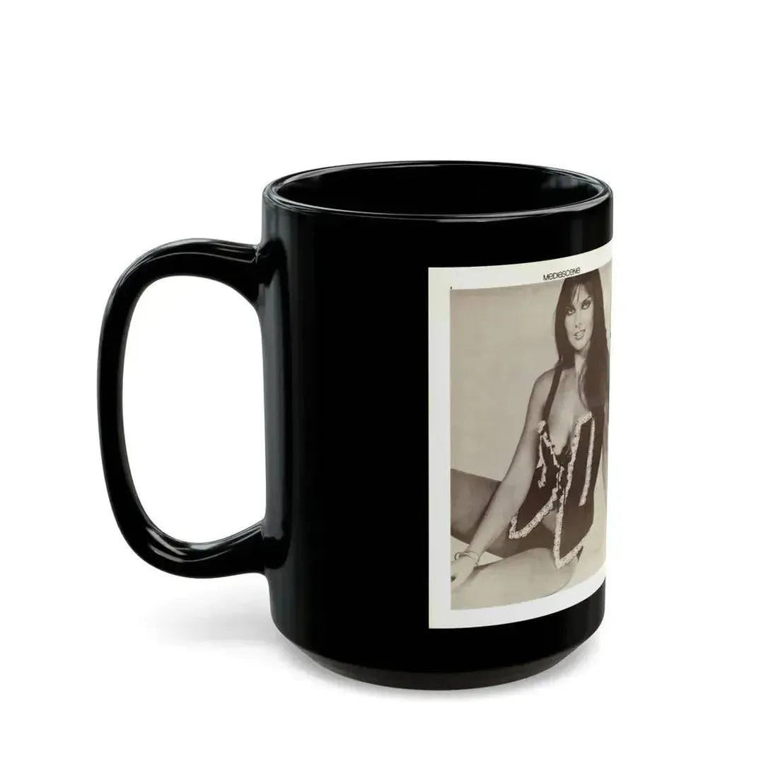 Caroline Munro #356 (Vintage Female Icon) Black Coffee Mug - Go Mug Yourself