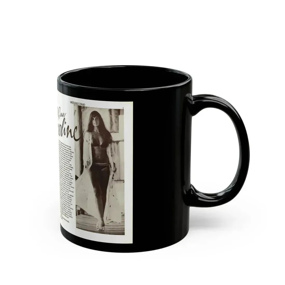 Caroline Munro #356 (Vintage Female Icon) Black Coffee Mug - Go Mug Yourself
