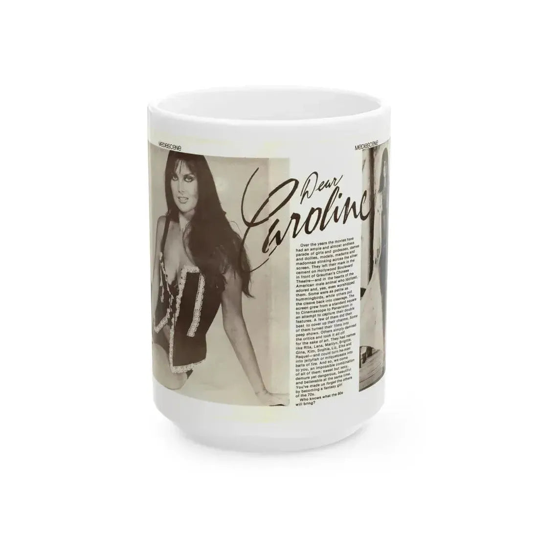 Caroline Munro #356 (Vintage Female Icon) White Coffee Mug 15oz - Go Mug Yourself