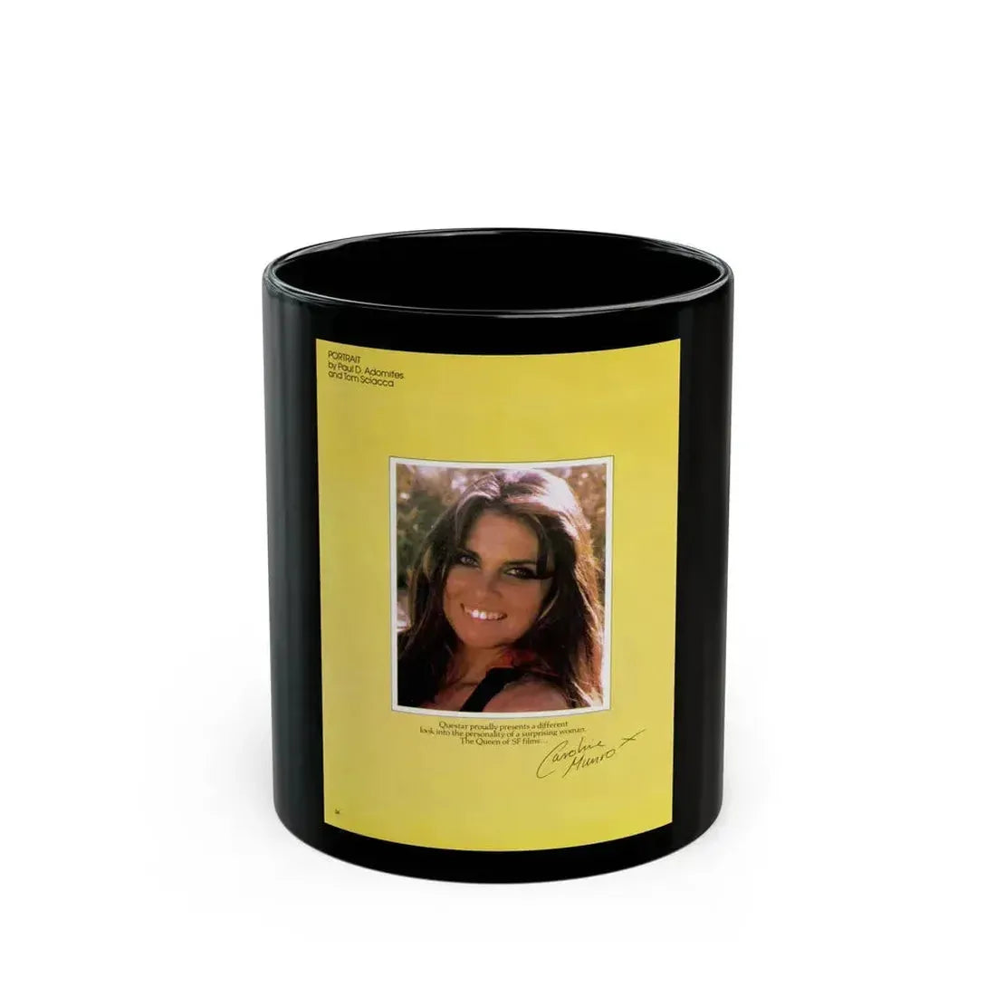 Caroline Munro #358 - Questar Mag. Vol. 2 #3, June '80 (Vintage Female Icon) Black Coffee Mug 11oz - Go Mug Yourself