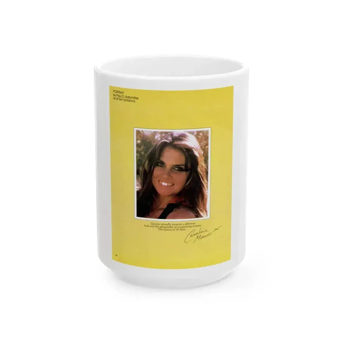 Caroline Munro #358 - Questar Mag. Vol. 2 #3, June '80 (Vintage Female Icon) White Coffee Mug 15oz - Go Mug Yourself
