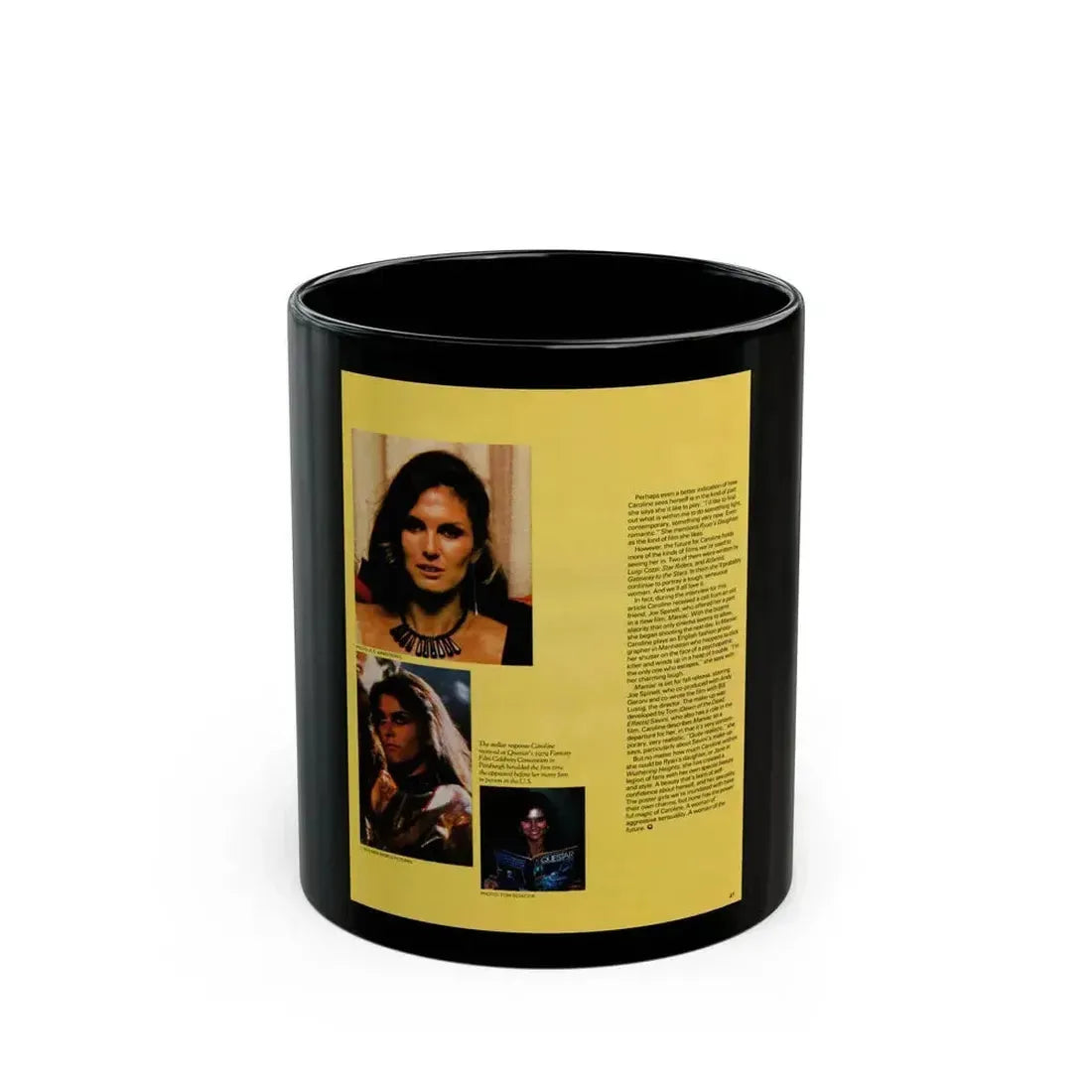Caroline Munro #364 - Questar Mag. Vol. 2 #3, June '80 (Vintage Female Icon) Black Coffee Mug 11oz - Go Mug Yourself