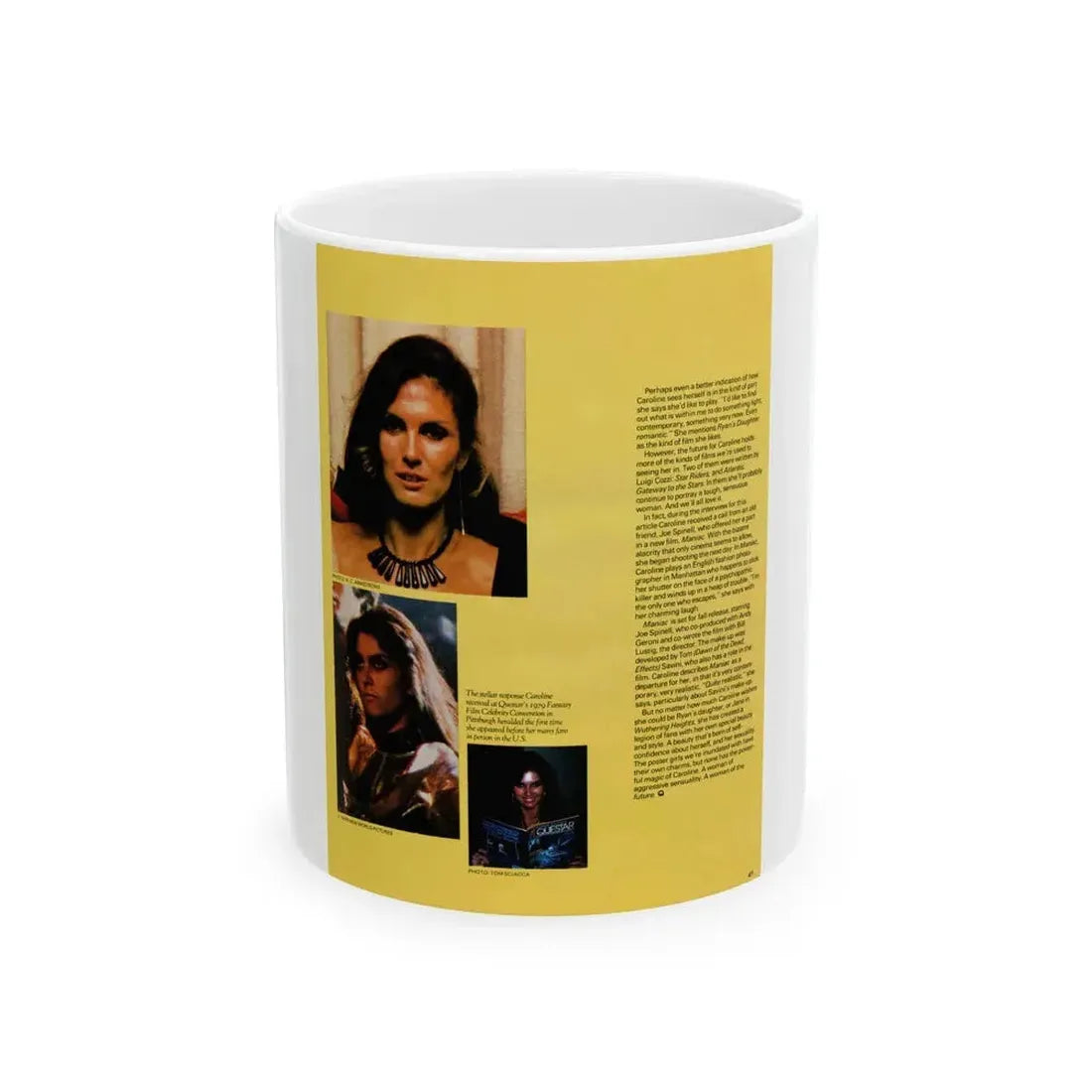 Caroline Munro #364 - Questar Mag. Vol. 2 #3, June '80 (Vintage Female Icon) White Coffee Mug 11oz - Go Mug Yourself