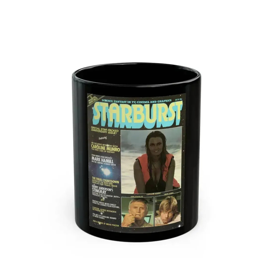 Caroline Munro #365 - Starbust Mag. #24 August '80 (Vintage Female Icon) Black Coffee Mug 11oz - Go Mug Yourself