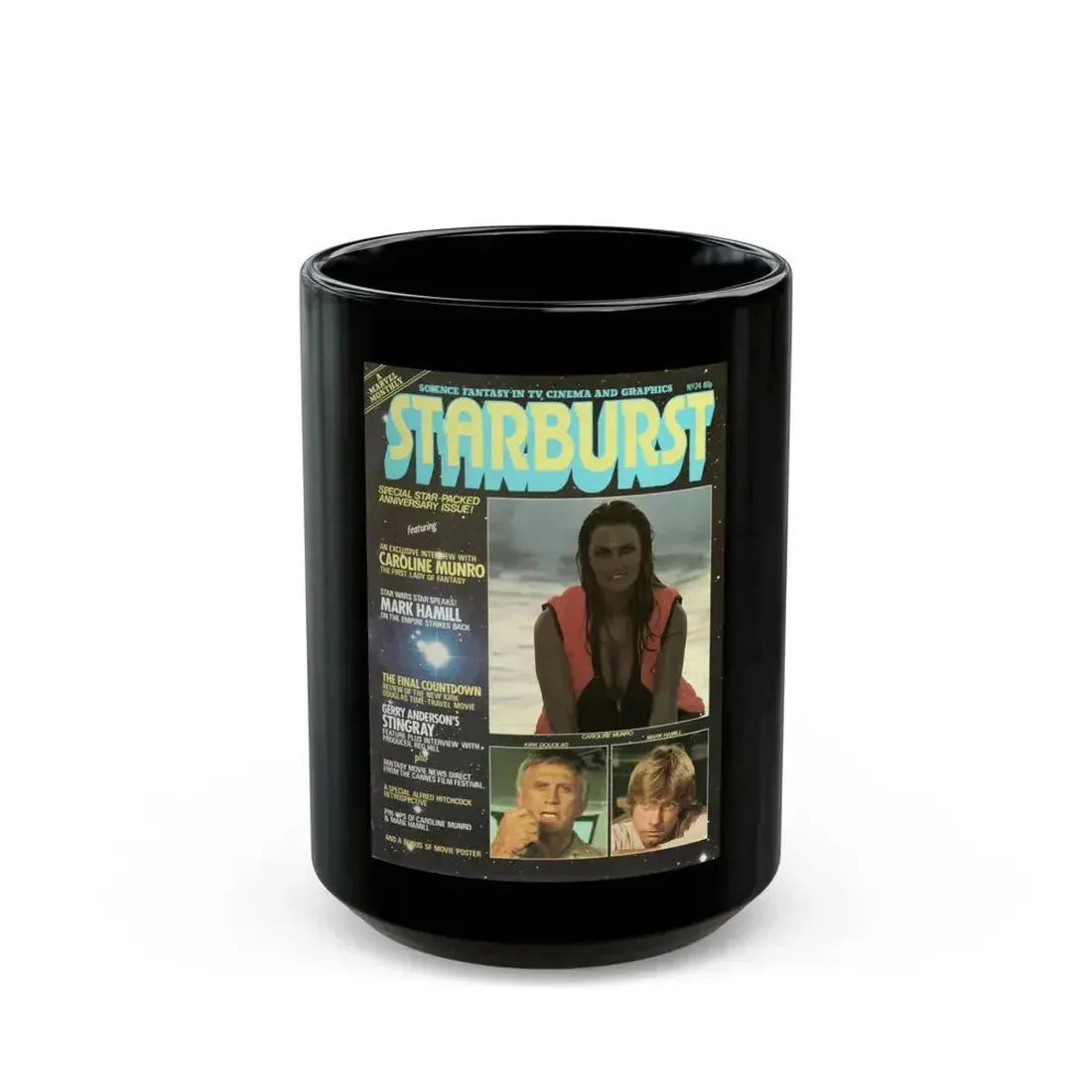 Caroline Munro #365 - Starbust Mag. #24 August '80 (Vintage Female Icon) Black Coffee Mug 15oz - Go Mug Yourself