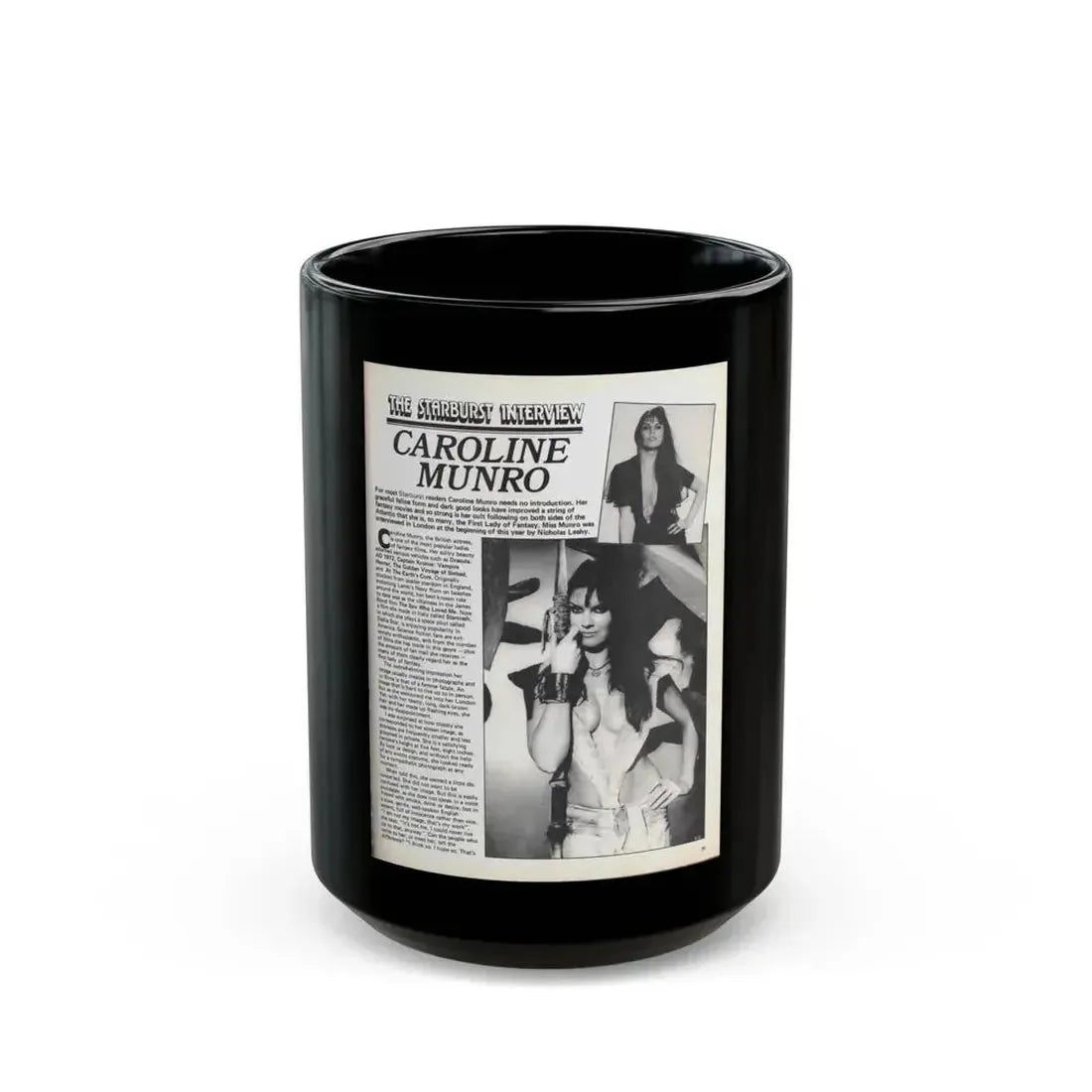 Caroline Munro #368 - Starbust Mag. #24 August '80 (Vintage Female Icon) Black Coffee Mug 15oz - Go Mug Yourself
