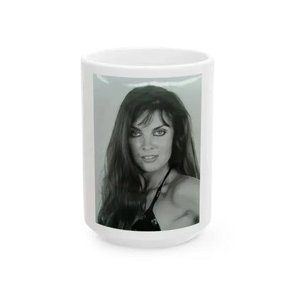 Caroline Munro #398 (Vintage Female Icon) White Coffee Mug 15oz - Go Mug Yourself