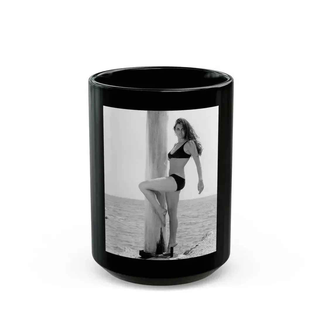 Caroline Munro #403 (Vintage Female Icon) Black Coffee Mug 15oz - Go Mug Yourself