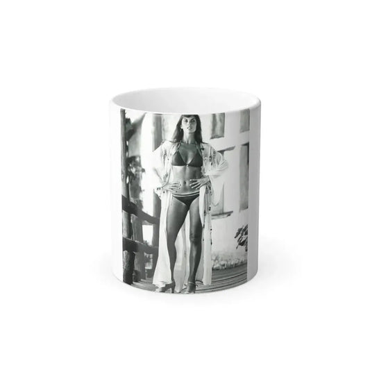 Caroline Munro #408 - 8x10 B&W Full Body in 2-Piece Bikini Photo Re-Strike from 1977 (Vintage Female Icon) Color Changing Mug 11oz 11oz - Go Mug Yourself