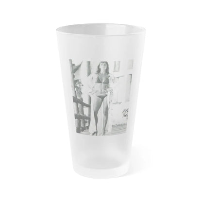 Caroline Munro #408 - 8x10 B&W Full Body in 2-Piece Bikini Photo Re-Strike from 1977 (Vintage Female Icon) Frosted Pint Glass 16oz-16oz-Frosted-Go Mug Yourself