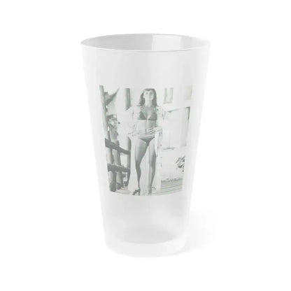 Caroline Munro #408 - 8x10 B&W Full Body in 2-Piece Bikini Photo Re-Strike from 1977 (Vintage Female Icon) Frosted Pint Glass 16oz 16oz Frosted - Go Mug Yourself