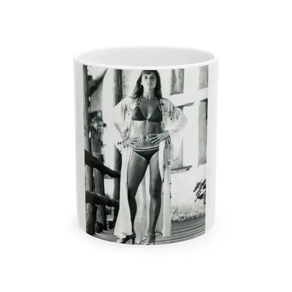 Caroline Munro #408 - 8x10 B&W Full Body in 2-Piece Bikini Photo Re-Strike from 1977 (Vintage Female Icon) White Coffee Mug 11oz - Go Mug Yourself