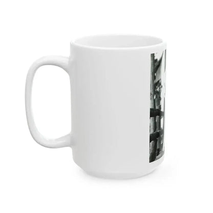 Caroline Munro #408 - 8x10 B&W Full Body in 2-Piece Bikini Photo Re-Strike from 1977 (Vintage Female Icon) White Coffee Mug - Go Mug Yourself