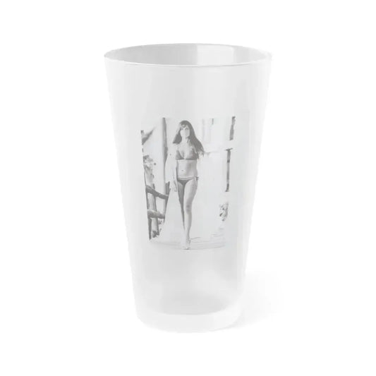 Caroline Munro #409 - 8x10 B&W Full Body in 2-Piece Bikini Photo Original from 1977 (Vintage Female Icon) Frosted Pint Glass 16oz 16oz Frosted - Go Mug Yourself