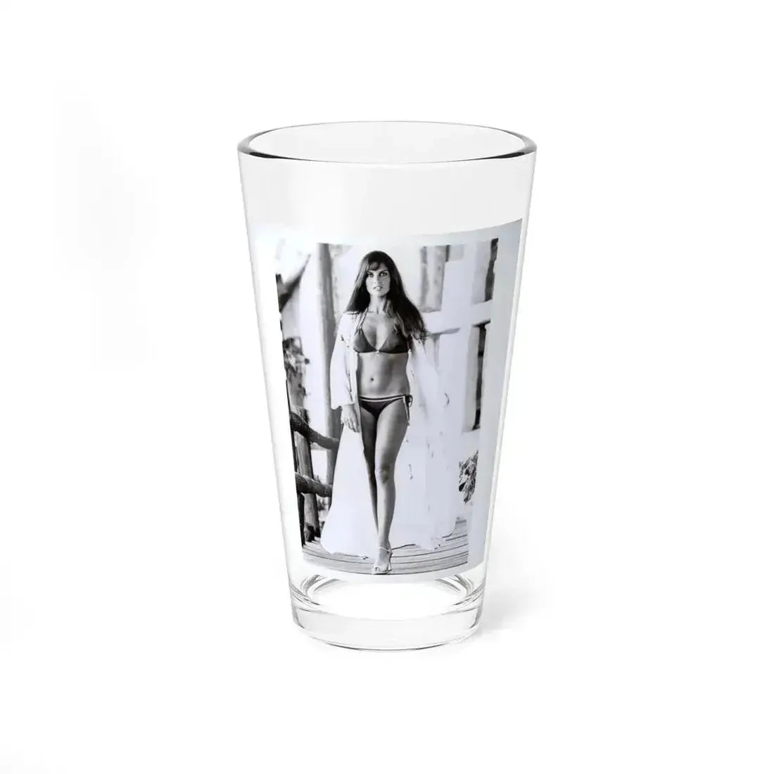 Caroline Munro #409 - 8x10 B&W Full Body in 2-Piece Bikini Photo Original from 1977 (Vintage Female Icon) Pint Glass 16oz 16oz - Go Mug Yourself