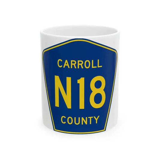 Carroll County Route N18 IA (Iowa) (Road Sign) White Coffee Mug 11oz - Go Mug Yourself