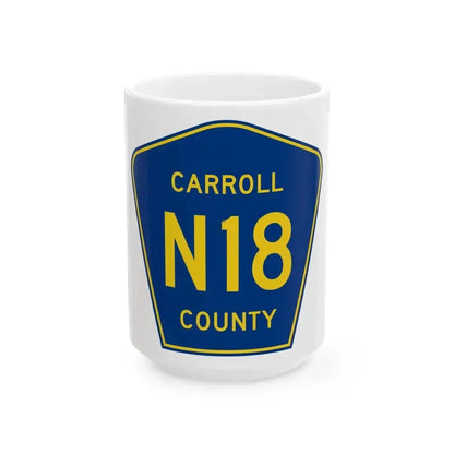 Carroll County Route N18 IA (Iowa) (Road Sign) White Coffee Mug 15oz - Go Mug Yourself