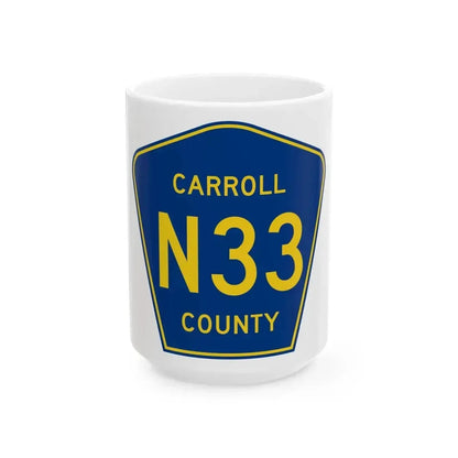 Carroll County Route N33 IA (Iowa) (Road Sign) White Coffee Mug 15oz - Go Mug Yourself