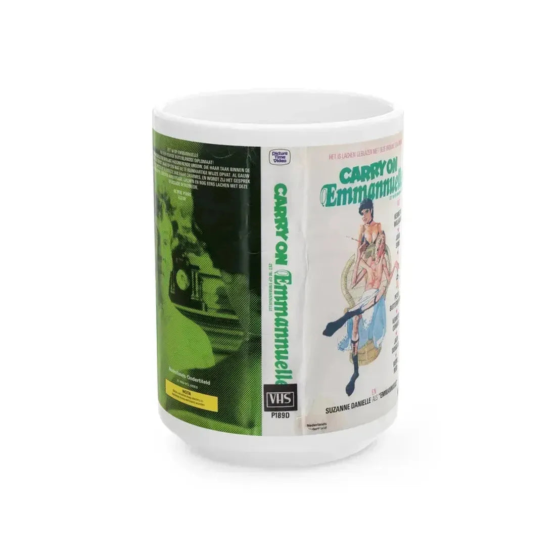 CARRY ON EMMANNUELLE (VHS COVER) - White Coffee Mug 15oz - Go Mug Yourself