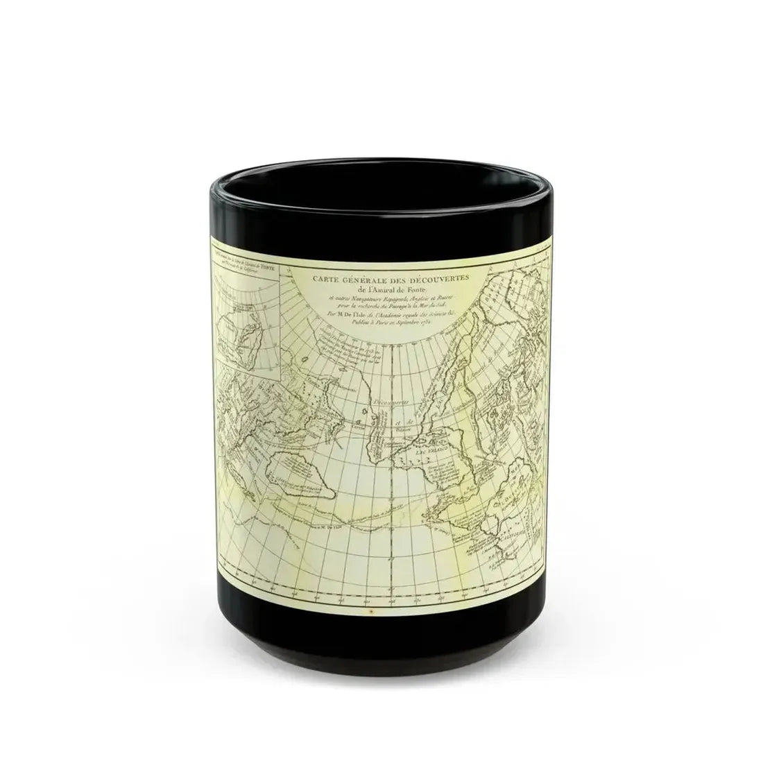 Carte Generale des Decouvertes de l'Amiral de Fonte (1762) (Map) Black Coffee Mug 15oz - Go Mug Yourself