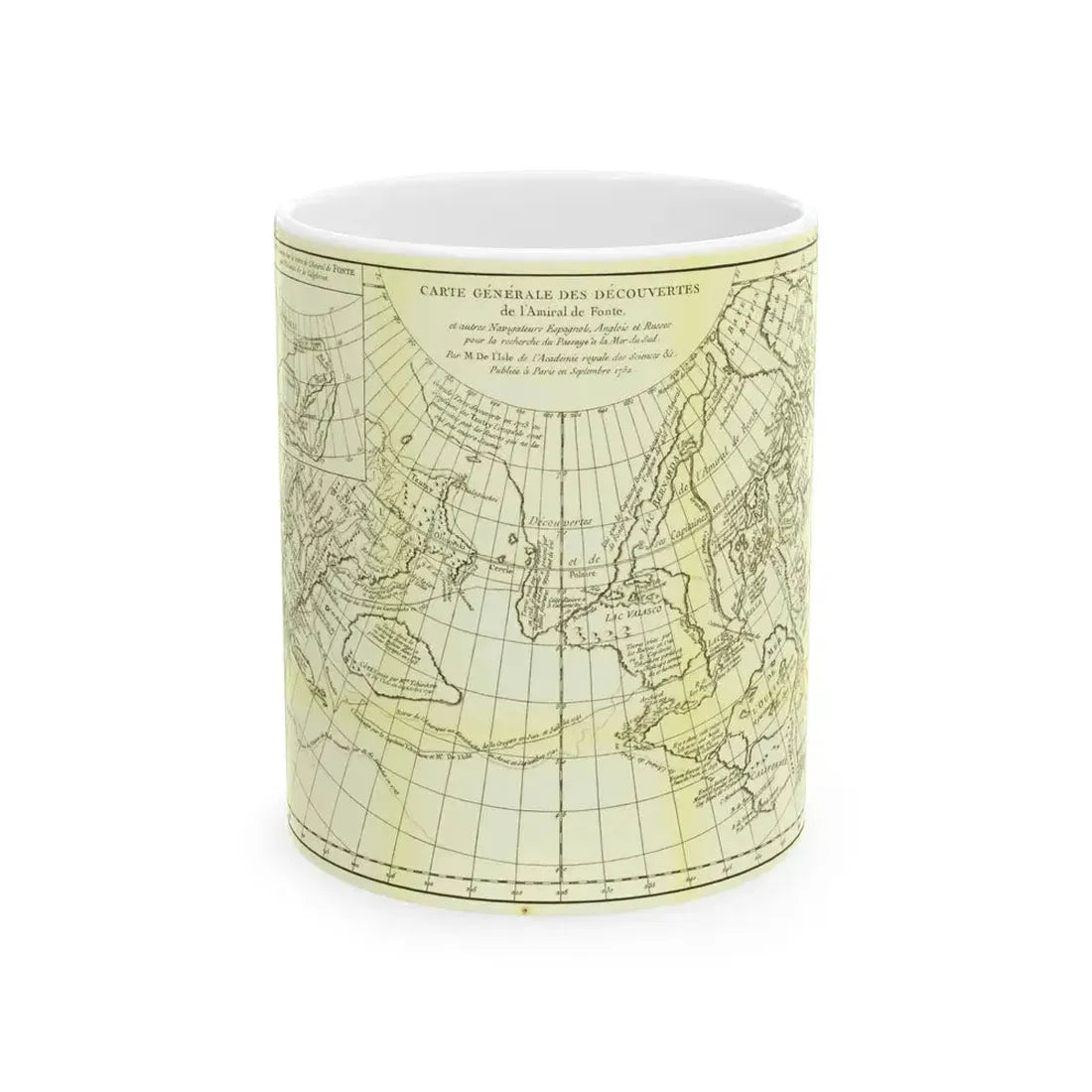 Carte Generale des Decouvertes de l'Amiral de Fonte (1762) (Map) White Coffee Mug 11oz - Go Mug Yourself