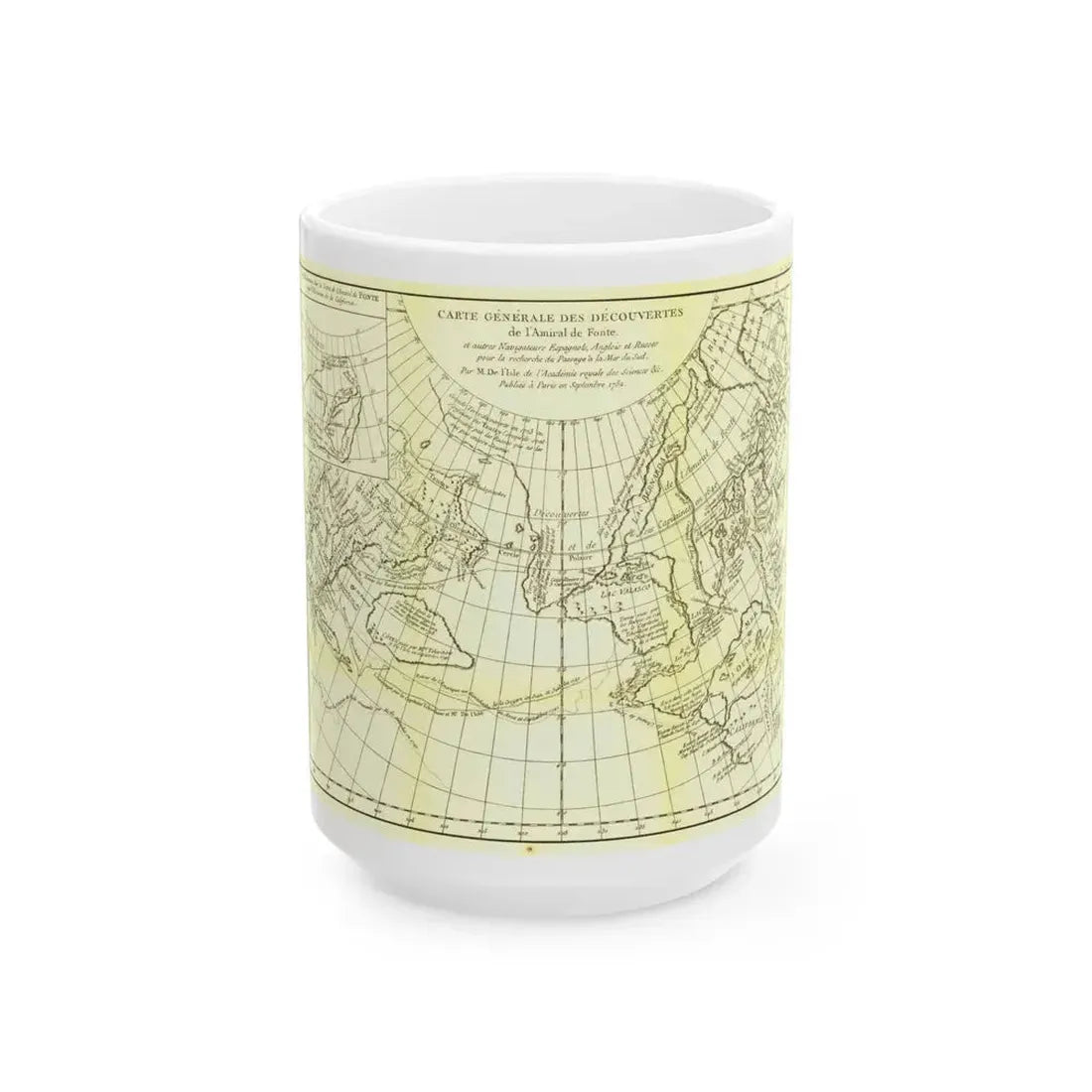 Carte Generale des Decouvertes de l'Amiral de Fonte (1762) (Map) White Coffee Mug 15oz - Go Mug Yourself