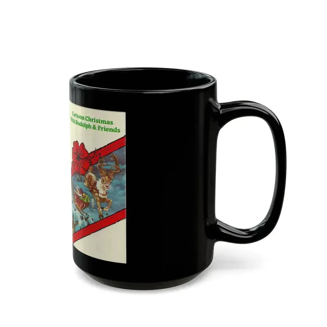 CARTOON CHRISTMAS WITH RUDOLPH AND FRIENDS (VHS COVER) - Black Coffee Mug - Go Mug Yourself