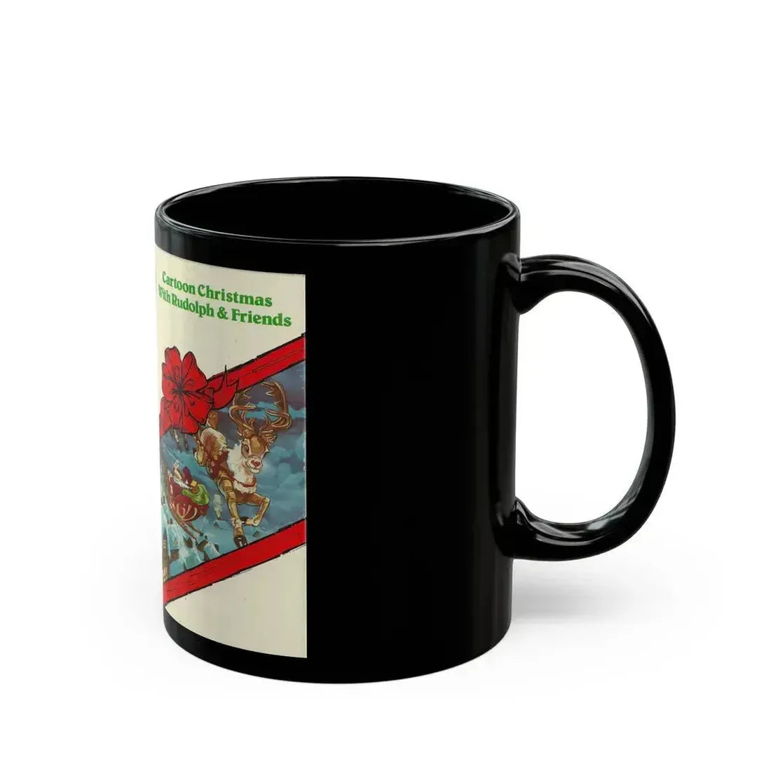 CARTOON CHRISTMAS WITH RUDOLPH AND FRIENDS (VHS COVER) - Black Coffee Mug - Go Mug Yourself