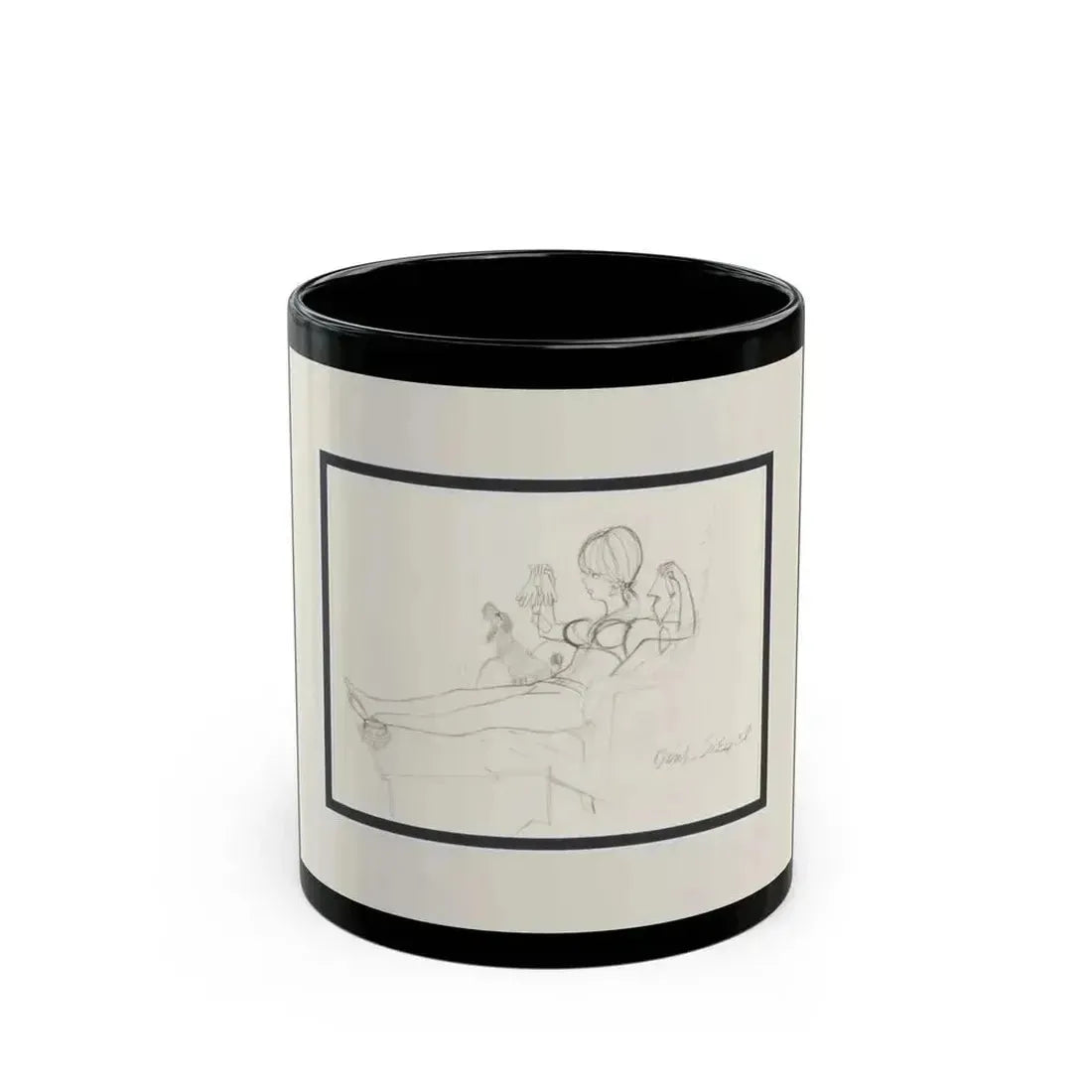Cartoon Preliminary Pencil Illustration (1) - Black Coffee Mug 11oz - Go Mug Yourself