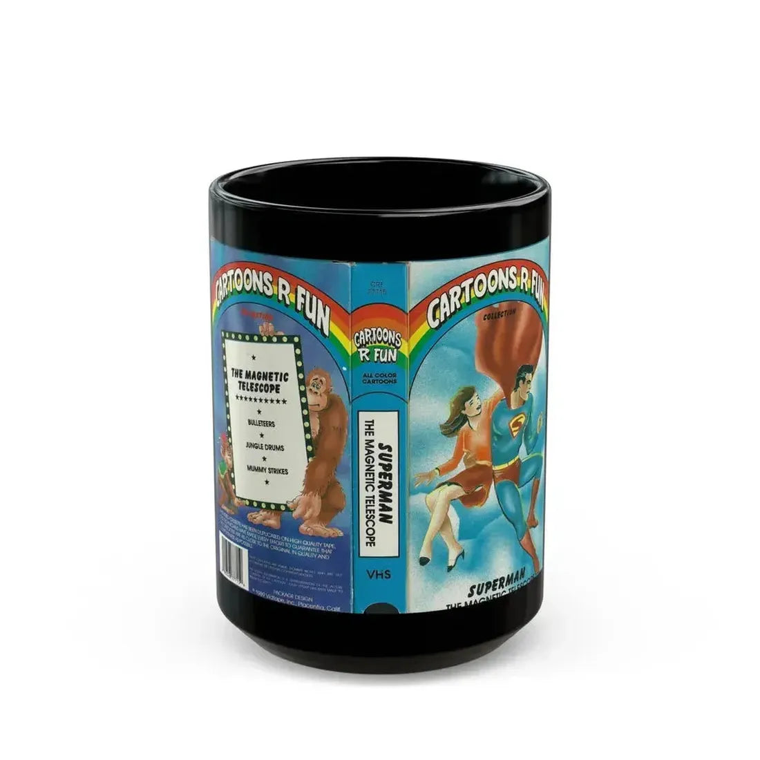 CARTOONS R FUN COLLECTION SUPERMAN THE MAGNETIC TELESCOPE (VHS COVER) - Black Coffee Mug 15oz - Go Mug Yourself