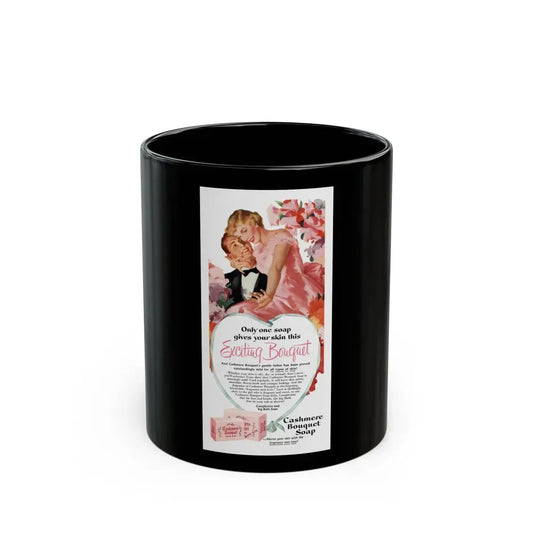 Cashmere Bouquet Soap ad, Cosmopolitan, March 1951 - Black Coffee Mug 11oz - Go Mug Yourself