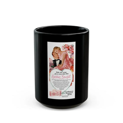 Cashmere Bouquet Soap ad, Cosmopolitan, March 1951 - Black Coffee Mug 15oz - Go Mug Yourself