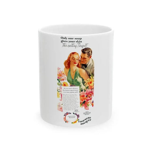 Cashmere Bouquet Soap ad illustration, 1946 - White Coffee Mug 11oz - Go Mug Yourself
