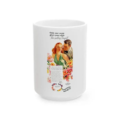 Cashmere Bouquet Soap ad illustration, 1946 - White Coffee Mug 15oz - Go Mug Yourself