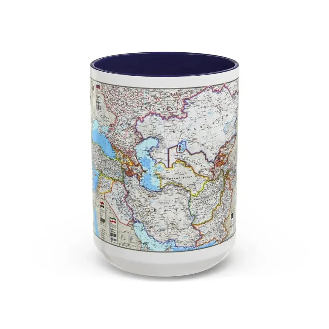 Caspian Region- Promise and Peril (1999) (Map) Accent Coffee Mug 15oz Navy - Go Mug Yourself