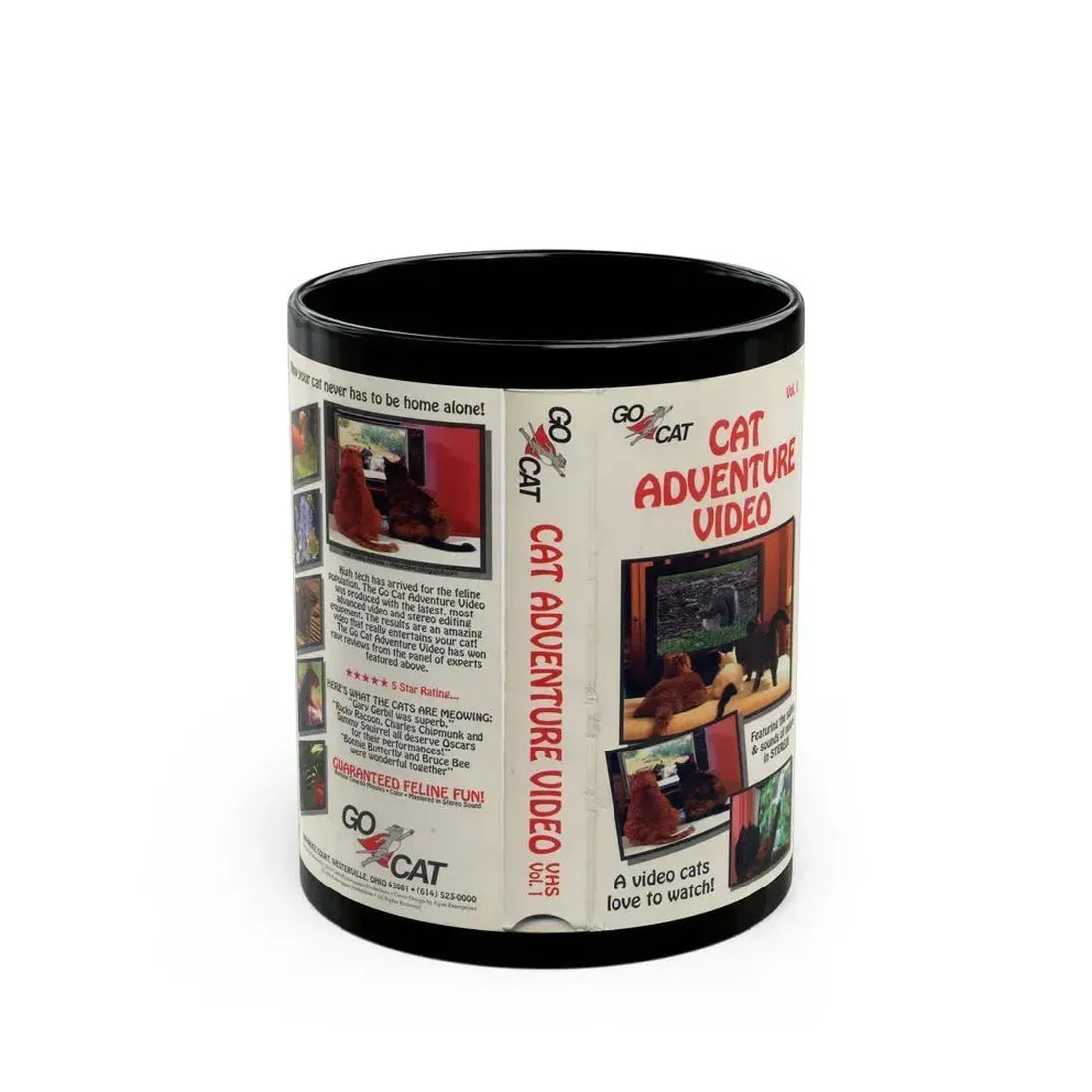 CAT ADVENTURE VIDEO (VHS COVER) - Black Coffee Mug 11oz - Go Mug Yourself