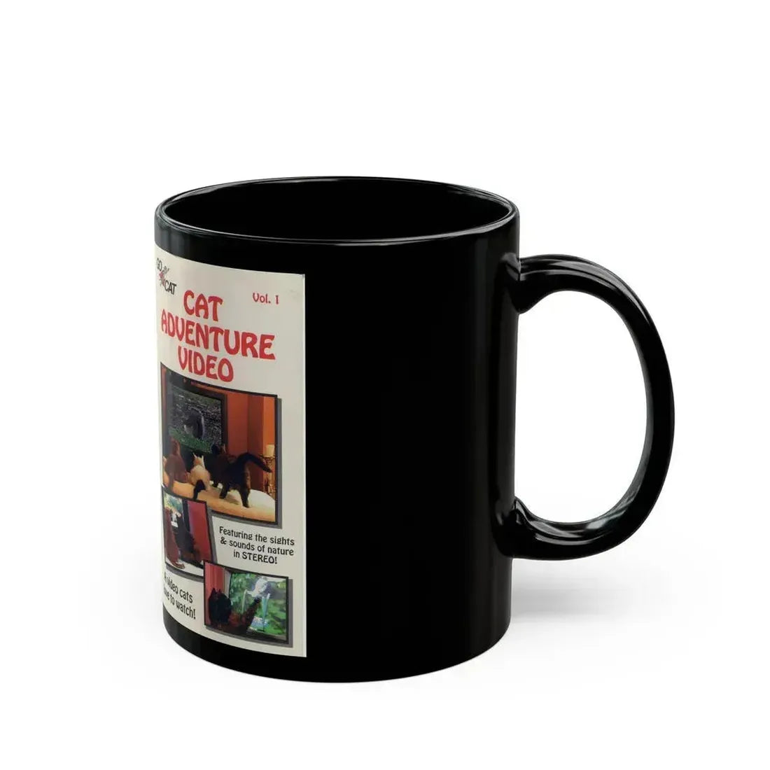CAT ADVENTURE VIDEO (VHS COVER) - Black Coffee Mug - Go Mug Yourself