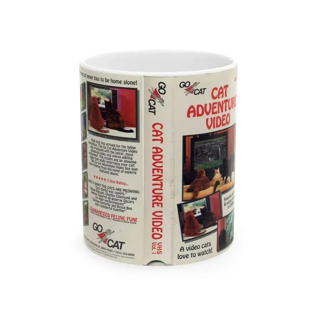CAT ADVENTURE VIDEO (VHS COVER) - White Coffee Mug 11oz - Go Mug Yourself