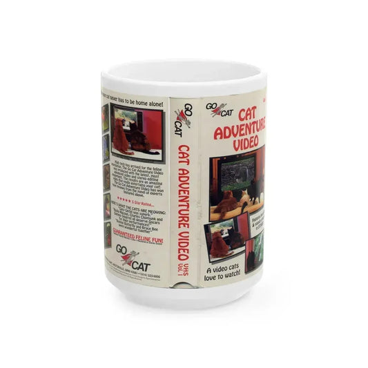 CAT ADVENTURE VIDEO (VHS COVER) - White Coffee Mug 15oz - Go Mug Yourself