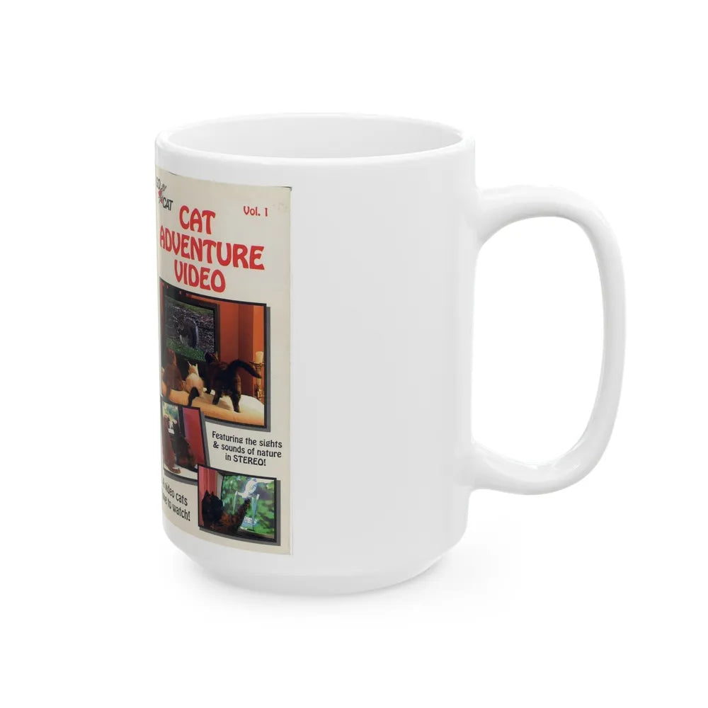 CAT ADVENTURE VIDEO (VHS COVER) - White Coffee Mug-Go Mug Yourself