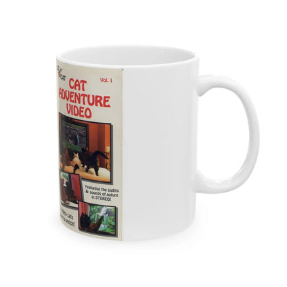 CAT ADVENTURE VIDEO (VHS COVER) - White Coffee Mug-Go Mug Yourself