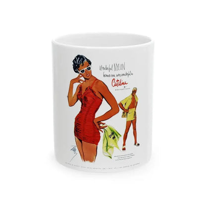 Catalina ad, Harpers Bazaar, January 1950 - White Coffee Mug 11oz - Go Mug Yourself