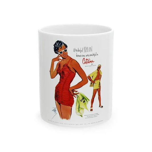 Catalina ad, Harpers Bazaar, January 1950 - White Coffee Mug 11oz - Go Mug Yourself